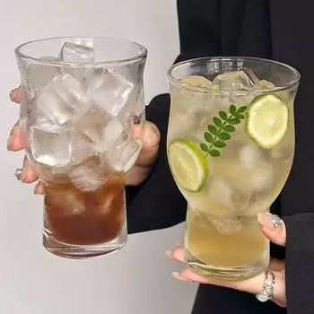 600Ml Glass Cup Internet Celebrity Wide Mouth Cup Coffee Cup Transparent Cocktail Bar Drink Soda Juice Cup Cup Drinkware B