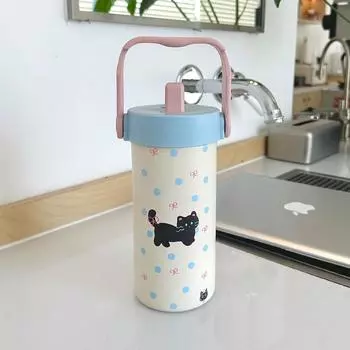 600ml Portable Insulated Cup Stainless Steel Cute Cat Thermos Mug Sport Thermal Water Bottle .