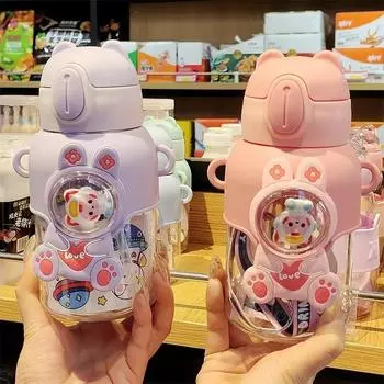 600MLCartoon Детская летняя бутылка для воды Kawaii Соломенная бутылка для мальчиков и девочек Чашка для питьевой воды Студенты Портативная бутылка для воды 600ml