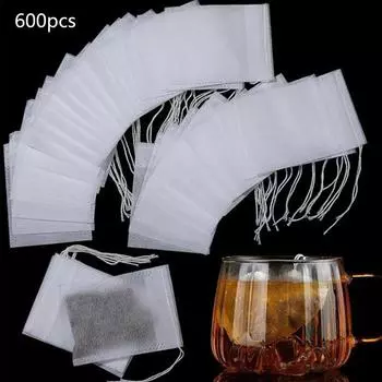 600Pcs 7cm x 9cm Disposable Tea Bags w/Drawstring For Loose Tea Coffee Spice DIY