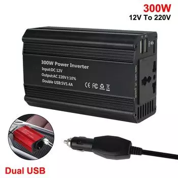 600W Peak Power with 5.4A Dual USB Car Inverter 300W Power Inverter DC 12V to AC 220V for Mobile Phone Laptop Tablet Charger