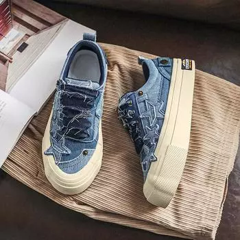 6053 Denim Blue Star Shoes Men s and Women s Summer Couples Niche Design Canvas Shoes Wu Jianhao Pingtiao 39-Male size