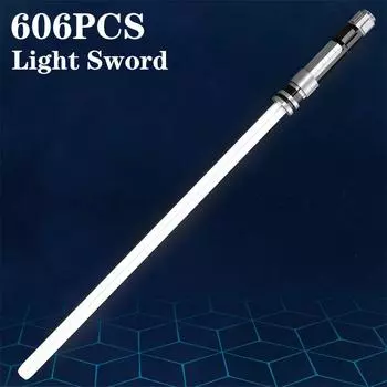 606 шт., строительные блоки белого света, меч, классический фильм, оружие, модель меча, кирпичи с подставкой, настольный дисплей, игрушка «сделай сам», подарок для детей With Box чёрный/белый