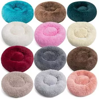 60-100 см кровать для собак супер мягкая моющаяся длинная плюшевая будка для домашних животных глубокий сон домик для собак бархатные коврики диван для собаки корзина для домашних животных кровать для кошек Diameter 40cm белый