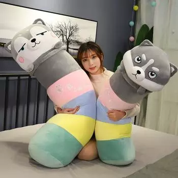 60-100 см милые игрушки для собак радужного хаски, мягкие длинные мультяшные офисные подушки для сна, подушки для чтения, декор для кровати, куклы, подарок для девочек 60cm