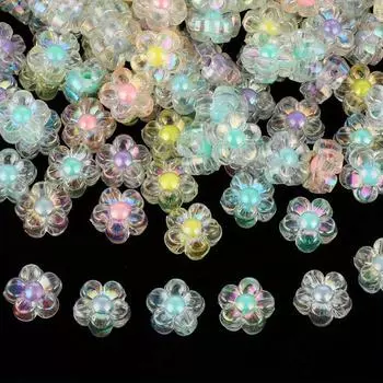 60/120 шт. Акриловый материал Цветочный стиль AB Цветная иллюзия Декоративные бусины DIY Браслет Ожерелье Серьги Брелок Цепочка для ног 60pcs