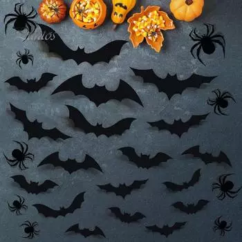 60/120 шт. Наклейки на стену на Хэллоуин, реалистичные 3D страшные наклейки на летучую мышь, паук, наклейки на стены, окна, двери, принадлежности для вечеринки на Хэллоуин 60pcs