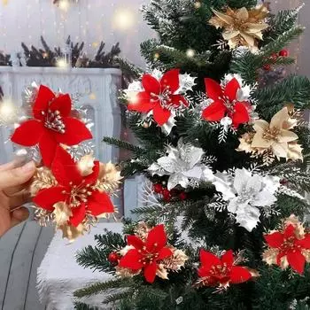 60/12 шт искусственные рождественские цветы веселое рождественское украшение на елку счастливые новогодние украшения рождественские искусственные цветы натал навидад 12PCS