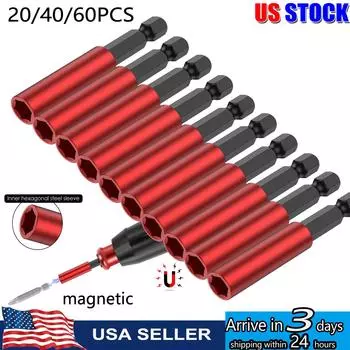60/20Pcs 1/4 Strong Magnetic Extension Bit Holder S2 Steel Screwdriver Extension Quick-Change Hex Shank Set Drill Accessories 6mm