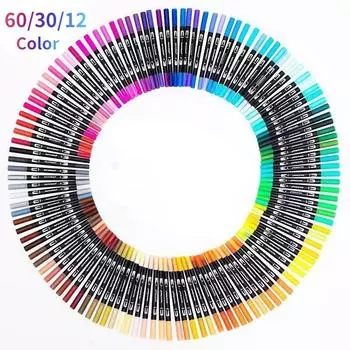 60/30/12 цветов, двойная кисть, художественные маркеры, ручка с тонким кончиком и кончиком кисти, отлично подходит для взрослых, раскраски, каллиграфические надписи, художественные принадлежности 12 Colors чёрный