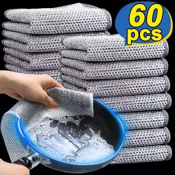 60/5 шт. металлическая проволочная тряпка для мытья посуды Magic Cleaning утолщенная двухсторонняя стальная проволочная тряпка кухонная посуда для мытья кастрюль полотенце для мытья посуды губки 5PCS