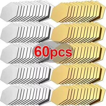 60/6 шт. Шестигранные зеркальные настенные наклейки, самоклеящиеся съемные настенные наклейки, золотые, серебряные, мозаичные плитки, наклейки для спальни, домашнего декора 6PCS