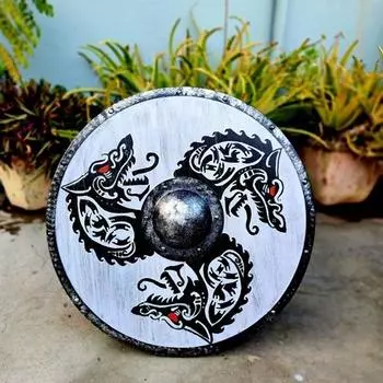 60,96 см Деревянный щит с принтом дракона Копия средневекового щита викинга Щит Вальхаллы Фенрир Серый потертый в бою Щит