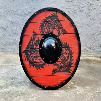 60,96 см Фенрир Красный Волк Подлинный закаленный в бою щит викинга Эйвор Валгалла Ворон Подлинный закаленный в бою щит викинга 60.96 cm