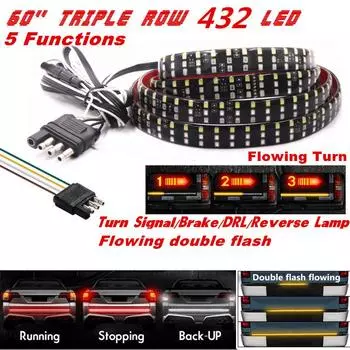 60-дюймовая трехрядная светодиодная планка на заднюю дверь с янтарными указателями поворота/двойной вспышкой, красными стоп-сигналами/габаритными огнями, белыми фонарями заднего хода - всепогодная