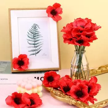 60 комплектов искусственных цветов красного мака, искусственные цветы для воскресенья, головки маков, искусственные полевые цветы с цветочной веткой для ветеринара 60pcs