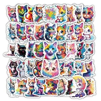 60 красочных наклеек с изображением радужных котят — самодельные водонепроницаемые украшения для гитары, багажа и многого другого Rainbow Kitten Type B - 60 sheets - 2 sheets