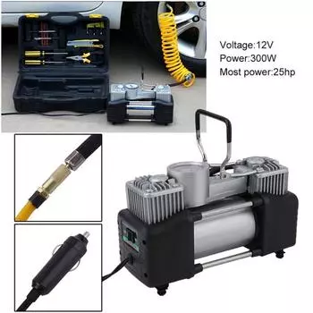 60 л/мин 300 Вт 150 фунтов на кв. дюйм автомобильный воздушный компрессор для шин 12 В из нержавеющей стали двухцилиндровый насос для накачивания шин автомобиля высокой мощности CHINA