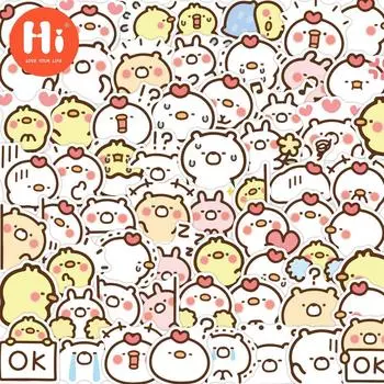 60 милых наклеек с курицей, мультяшные наклейки с творческими выражениями, чашки для воды, плоские канцелярские принадлежности, водонепроницаемые украшения, наклейки на ручные книги