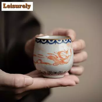 60 мл имитация фарфоровой чашки Song Ru Kiln, чашка мастера Dunhuang Apsaras Pattern, кружки Dargon Egg Cup, набор для чая Kung Fu, подарочная коробка