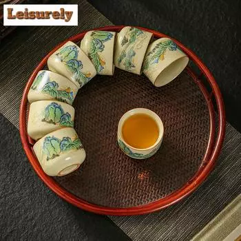60 мл полноцветная керамическая чашка для чая с пейзажем, кувшин для воды с трещинами на льду, желтая чашка для открытия печи Ru, чашка для пуэра, чачжан, кунг-фу, посуда для напитков