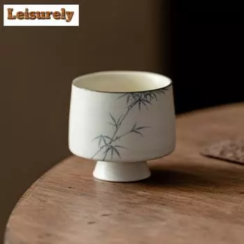 60 мл расписанная вручную бамбуковая чашка для чая японская пудра розовая белая нефритовая стоячая чашка грубая керамическая дегустационная чашка чаша чайный сервиз кунг-фу