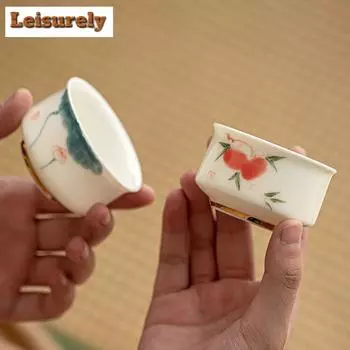 60 мл расписанная вручную чашка для чая «Лотос» из белого фарфора ручной работы, чашка для чая без ожогов, дегустационный набор чашек, чайная утварь, питье