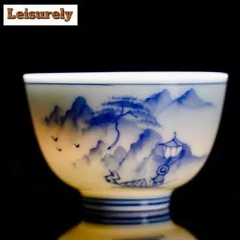 60 мл расписанная вручную чашка для чая с пейзажем, сине-белая фарфоровая чашка Master Cup, зеленая чайная чаша Shadow, набор чашек, посуда для чая Kung Fu