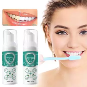 60 мл жидкость для полоскания рта для полоскания рта, устранение неприятного запаха изо рта, удаление зубного налета, удаление пятен, десен, уход за полостью рта, глубокая очистка, мятный вкус, отбеливание зубов, жидкая пена 1pc