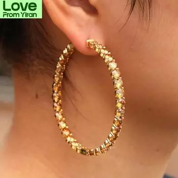 60 мм панк-кольца -серьги позолоченные коричневые стразы круглые хип-хоп большие серьги-кольца комплект модные украшения для женщин розовый