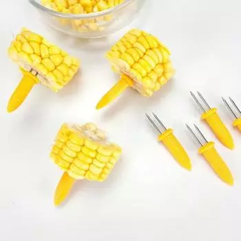 60 Pcs Corn on The Grill Stainless Steel Corn Holders Corn on The Cob Skewers Double Fork Sweet Corn Seat Home & BBQ Cooking Fork BBQ Party