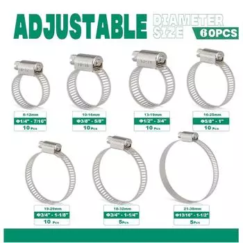 60 шт. 304 Нержавеющая сталь Американский Хомут с Горловиной Набор Хомутов для Труб 6мм-38мм Коробка с Хомутами
