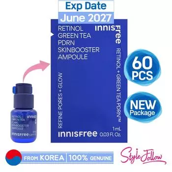 60 шт/60 мл_[INNISFREE] Ретинол Зеленый чай PDRN Skinbooster Ампула 1 мл (Образец Саше) 1ml X 60pcs (60ml)