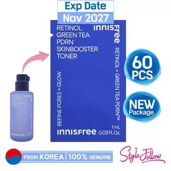 60 шт/60 мл_[INNISFREE] Ретинол Зеленый чай PDRN Skinbooster Тонер 1 мл (Образец Саше) 1ml X 60pcs (60ml)