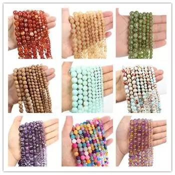 60 шт., бусины из натурального камня, синий тигровый глаз, агат, бирюза, розовый кварц, лазурит, нефрит, опал, круглые свободные бусины для изготовления ювелирных изделий, браслет «сделай сам», 6 мм Canadian Jade