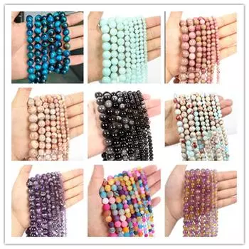 60 шт., бусины из натурального камня, агат, бирюза, розовый кварц, лазурит, нефрит, опал, круглые свободные бусины для изготовления ювелирных изделий, браслет «сделай сам», 6 мм Malachite