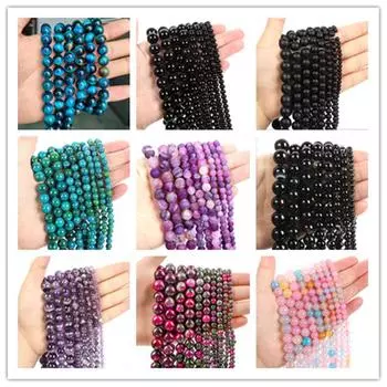 60 шт., бусины из натурального камня, синий тигровый глаз, агат, бирюза, розовый кварц, лазурит, нефрит, опал, круглые свободные бусины для изготовления ювелирных изделий, браслет «сделай сам», 6 мм blue Howlite