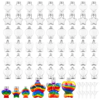 60 шт. бутылок для песочного искусства, пластиковые бутылки в форме сердца и цветка, пластиковые бутылки для песочного искусства, набор для самостоятельного создания цветных бутылок для песочного искусства 60pcs
