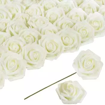 60 шт. искусственных цветов из пенопласта, золотые розы, блестящие розы, искусственные цветы, 2,16 дюйма, искусственные розы со стеблем для свадебной вечеринки, центральные украшения своими руками 60 Pcs золотой