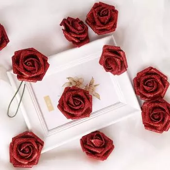 60 шт. искусственных цветов, золотые розы, искусственные блестящие розы, цветы 2,16 дюйма, пенопластовые розы, искусственные розы со стеблем для свадебной вечеринки, центральные украшения своими руками, декор 60 Pcs золотой