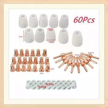 60 шт. Керамический + металлический плазменно-воздушный резак расходные материалы удлиненный наконечник сопла электрод для горелки PT31 LG40 CUT-50D CHINA