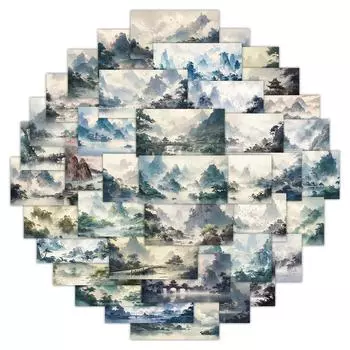 60 шт., китайский ретро-стиль, пейзаж, тушь, живопись, наклейка, стакан для воды, чехол для мобильного телефона, канцелярские принадлежности, украшение, альбом, наклейка «сделай сам»