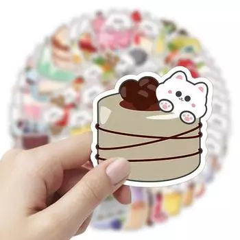 60 шт./компл., чехол с мультяшным тортом и котом, водостойкая ПВХ съемная наклейка с изображением животных, сделай сам, наклейка с котенком, телефоном, багажом, скейтбордом, наклейка