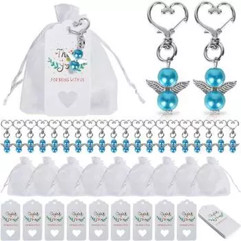 60 шт./компл., креативная сумка-хранитель, бумажный брелок с ангелом и органзой, крафт-украшение для свадебной вечеринки, Рождество, День Благодарения синий