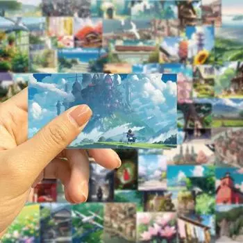60 шт./компл., наклейка с изображением аниме-пейзажа, самоклеящаяся водостойкая ПВХ съемная крышка телефона, багаж, скейтборд, ноутбук, наклейка для скрапбукинга, принадлежности для самостоятельного изготовления