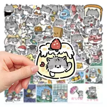 60 шт./компл. наклейка с мультяшным котом, самоклеящаяся съемная водонепроницаемая ПВХ наклейка для багажа с животными, милый чехол для телефона, скейтборд, ноутбук, скрапбук