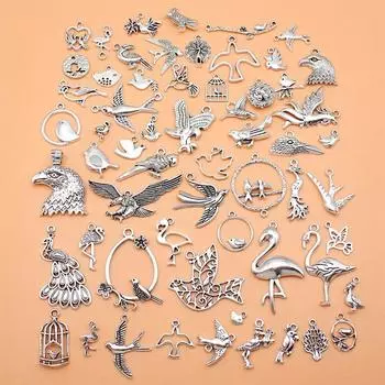 60 шт./компл., птица Феникс, орел, фламинго, голубь, ласточка, попугай, павлин, подвески, принадлежности для изготовления ювелирных изделий, ювелирные подвески, винтажные
