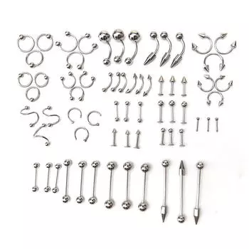 60 шт./компл. титановая сталь язык губа нос пупок кольцо пирсинг комплект ювелирных изделий изысканные элегантные женские универсальные ювелирные изделия One Size
