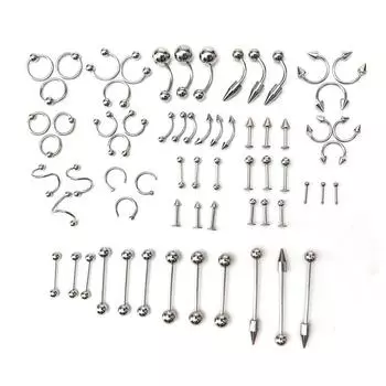 60 шт./компл. титановая сталь язык губы нос пупок кольцо пирсинг комплект ювелирных изделий