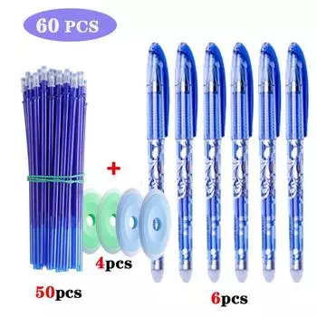 60 шт./лот, набор стираемых гелевых ручек, стираемый стержень с пандой и кошкой, синие, черные, красные чернила, школьные канцелярские принадлежности Set 1 (7 Pcs Blue)